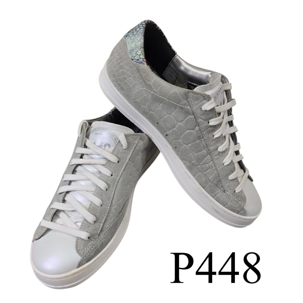 P448 Italian Sneakers Size 39 Gray Crocodile Embossed‎ Leather Low Top Shoes